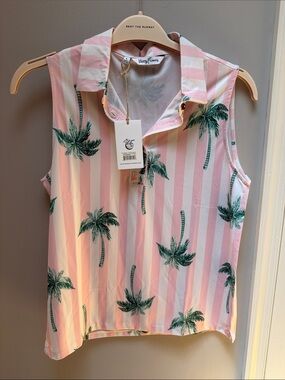 Kenny Flowers Pink and White Striped Palm Beach Sleeveless polo